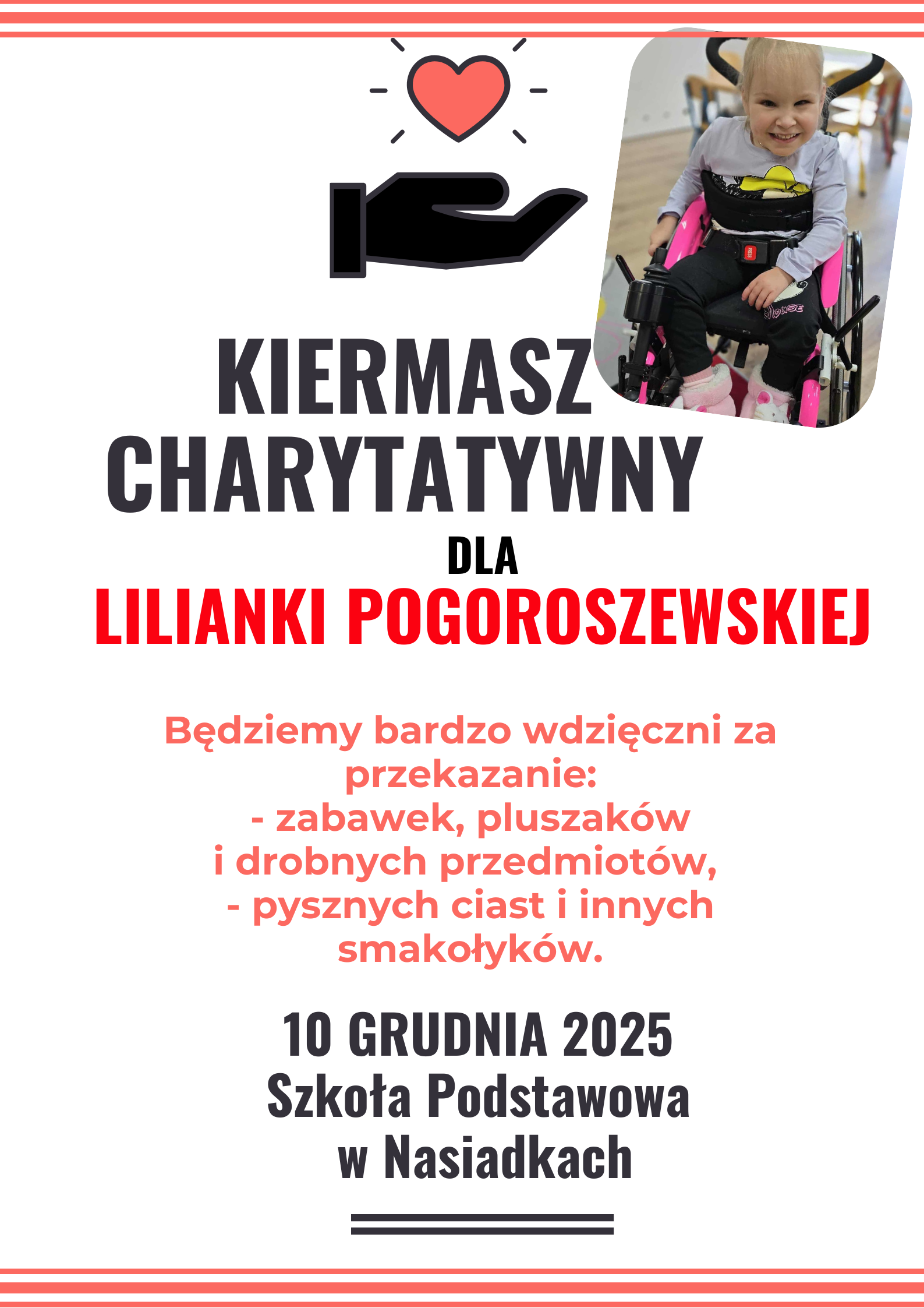 Plakat informacyjny o&nbsp;kiermaszu charytatywnym.