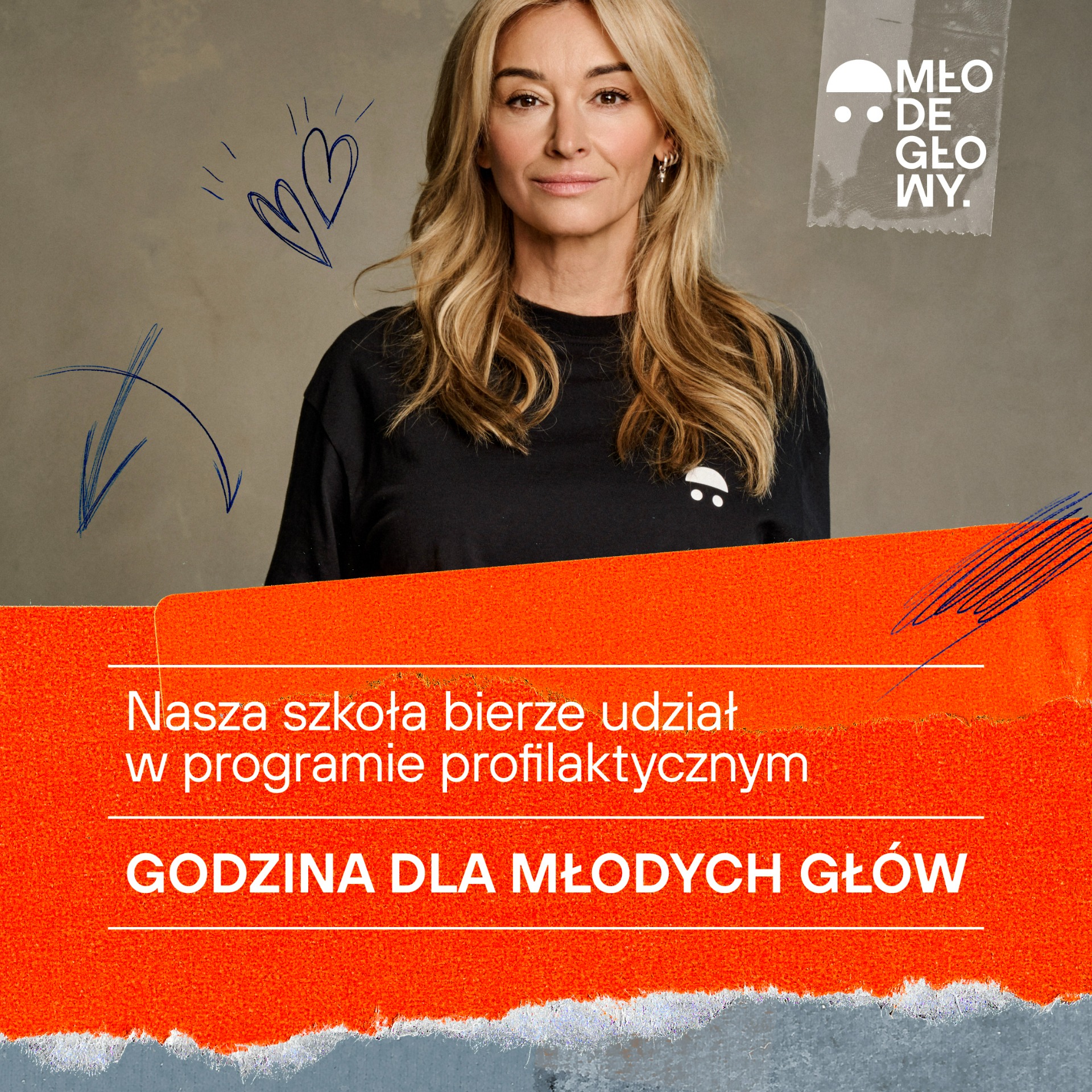 Plakat informujący o&nbsp;udziale szkoły w&nbsp;programie "Godzina dla MŁODYCH GŁ&Oacute;W".