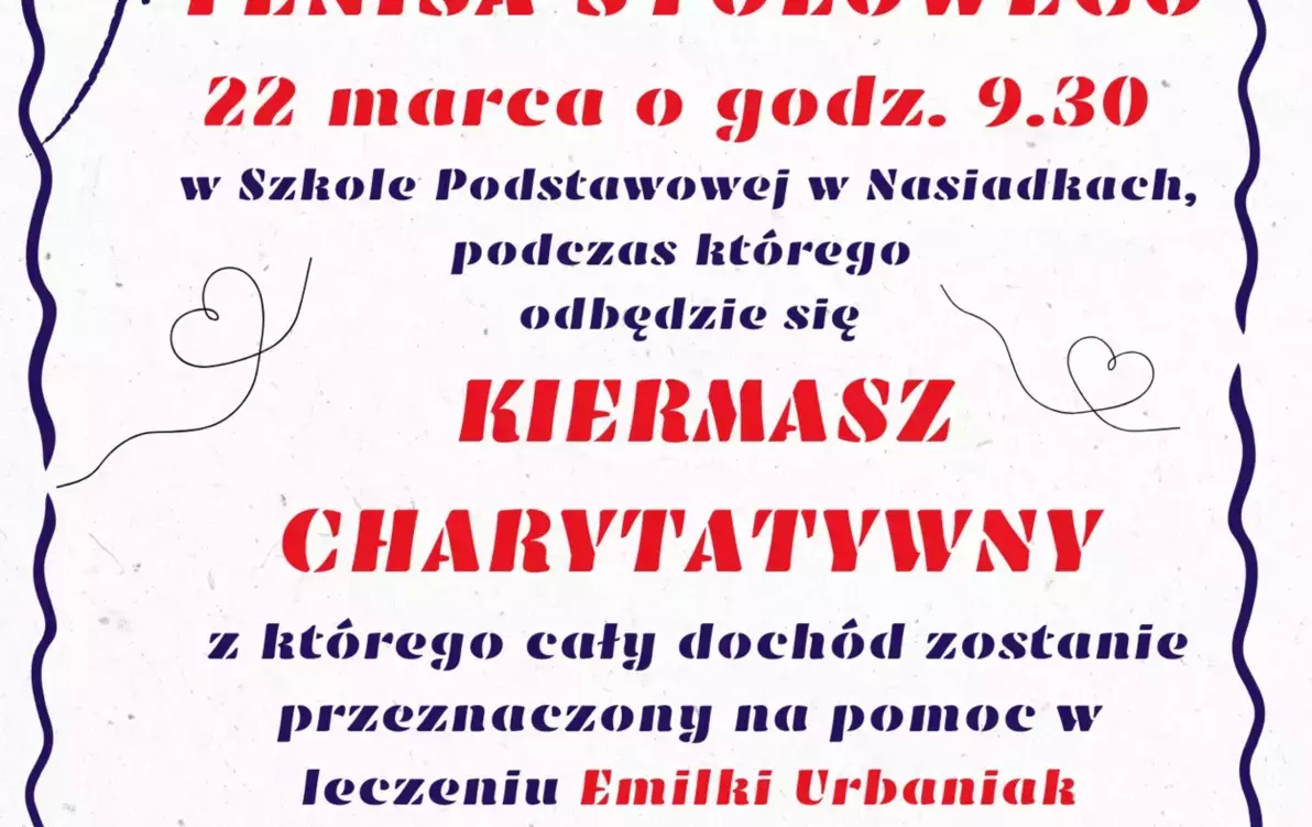 Zdjęcie do Rodzinny Turniej Tenisa Stołowego i kiermasz charytatywny dla Emilki
