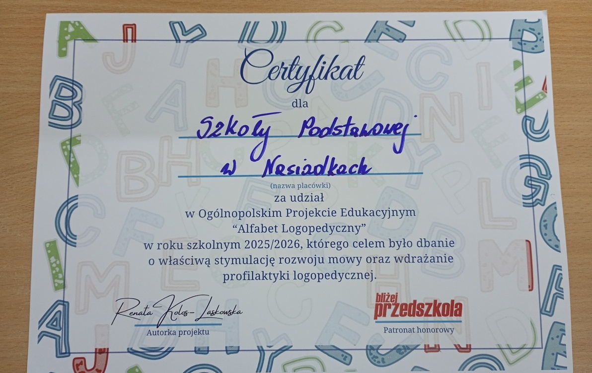Zdjęcie do Podsumowanie projektu "Alfabet logopedyczny".