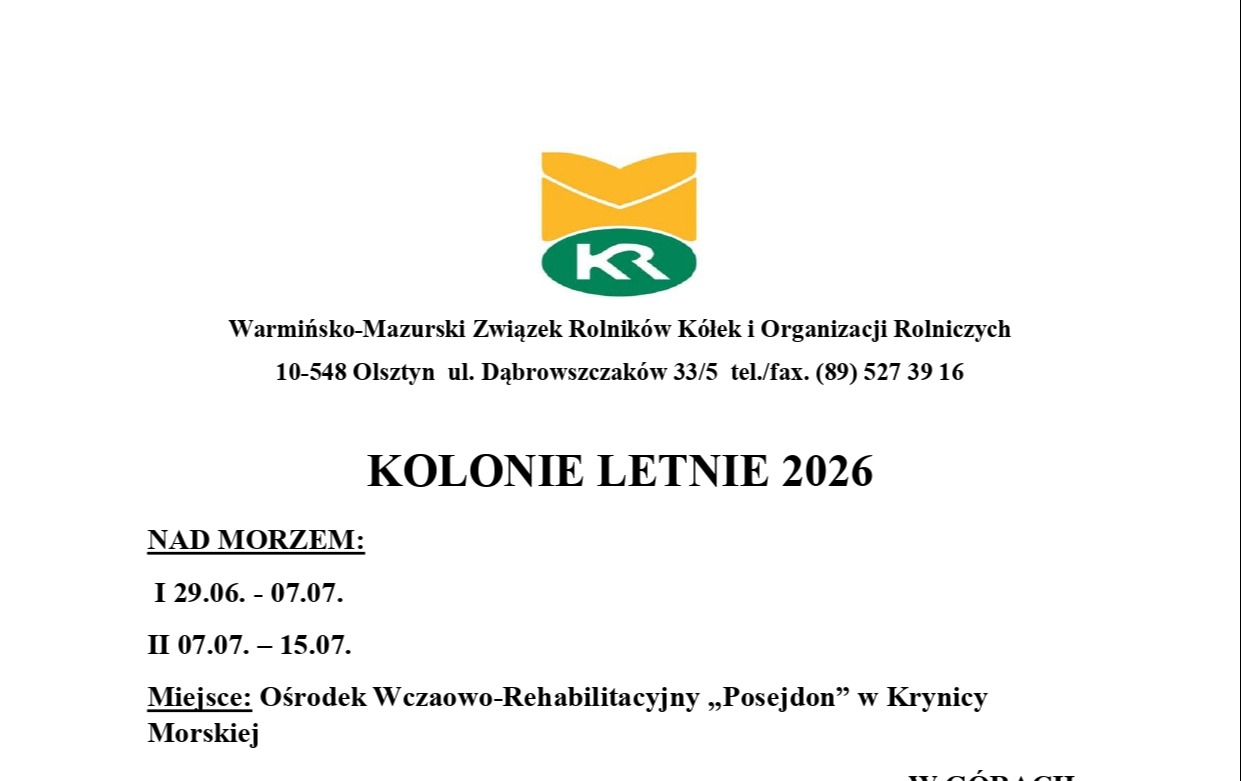 Zdjęcie do Kolonie letnie dla dzieci rolnik&oacute;w